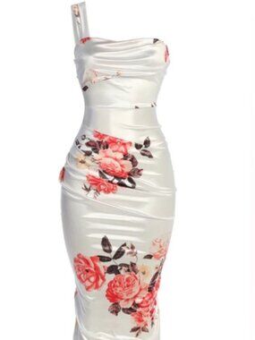 SOLD NWT JLUXLABEL Bodycon Satin Flower One Shoulder Midi Dress Size Medium M